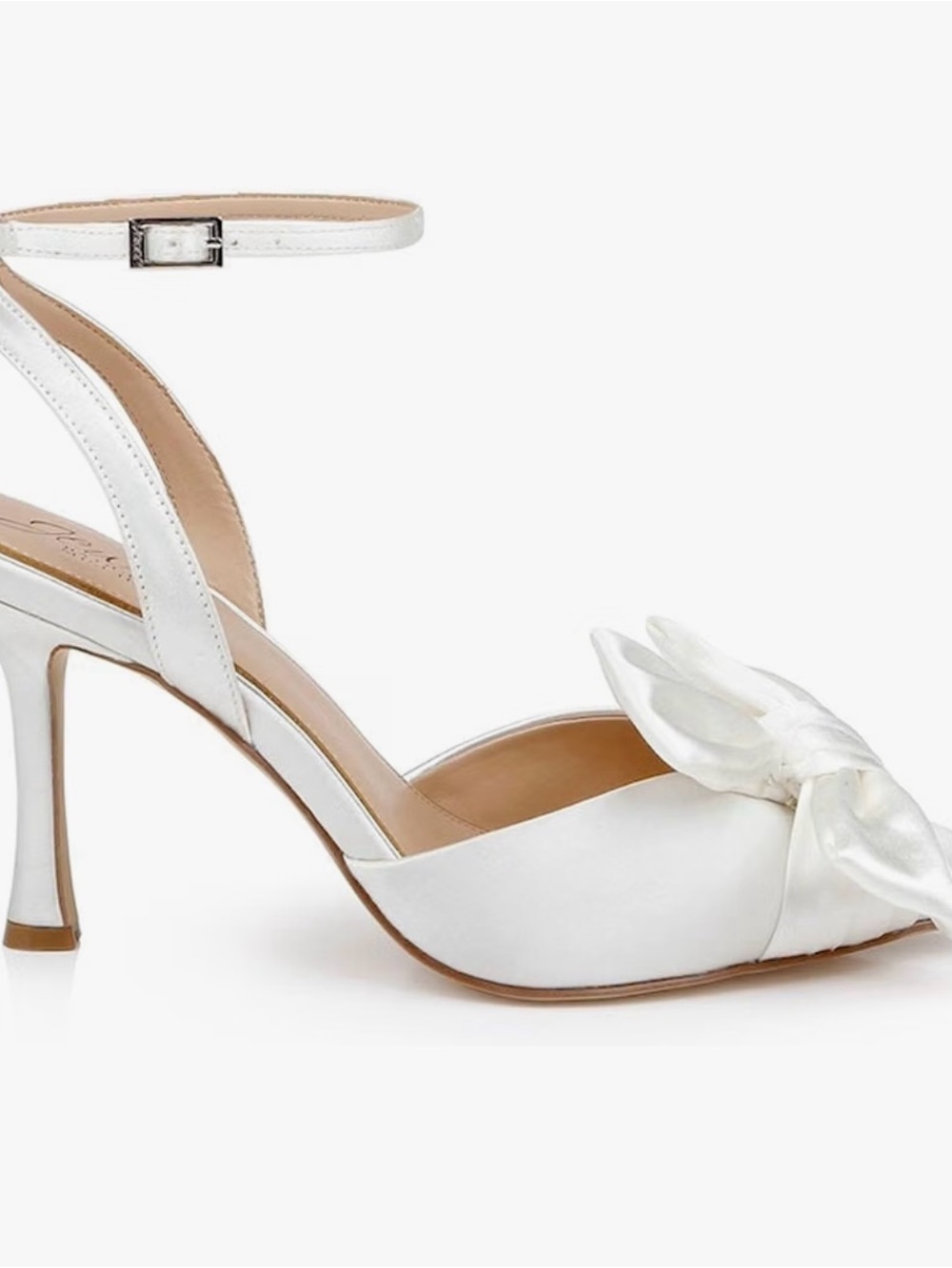 Jewel Badgley Mischka White Satin Bow Pumps